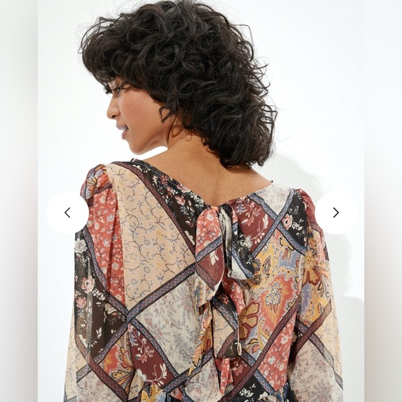 2/$20 American Eagle Outfitters Patchwork Blouse - Black, Cream, Brown - Picture 2 of 3